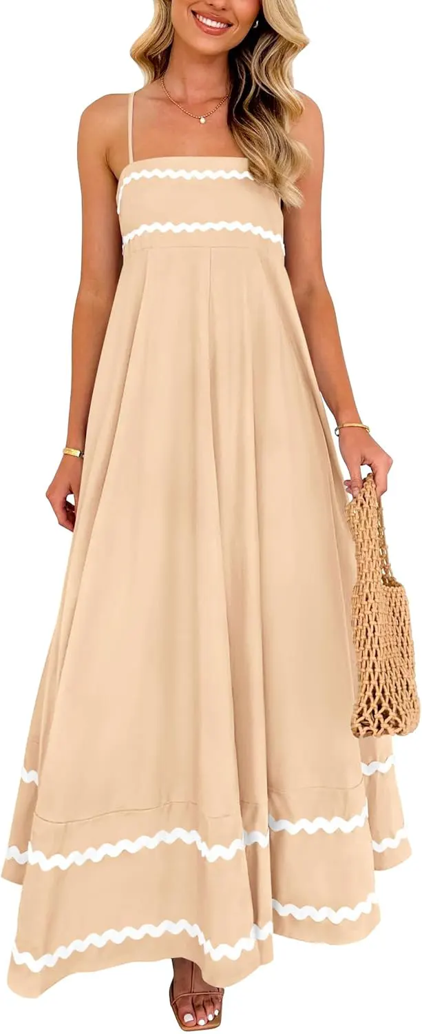 Spaghetti Strap Boho Maxi Dress with Pockets