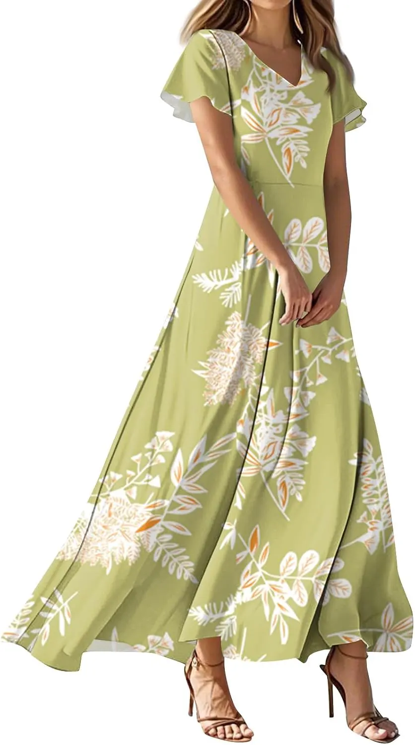 Modest Floral Print Empire Waist Short Sleeve Maxi Dress