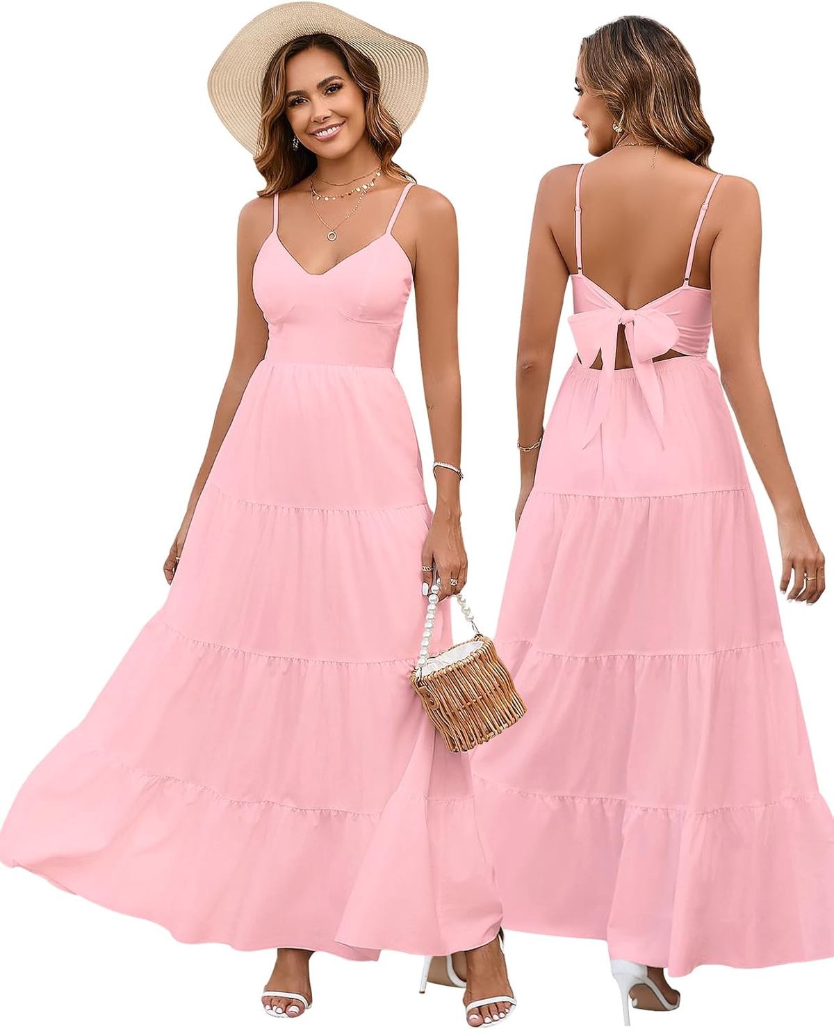 Floral Boho Maxi Sundress with Bow Back