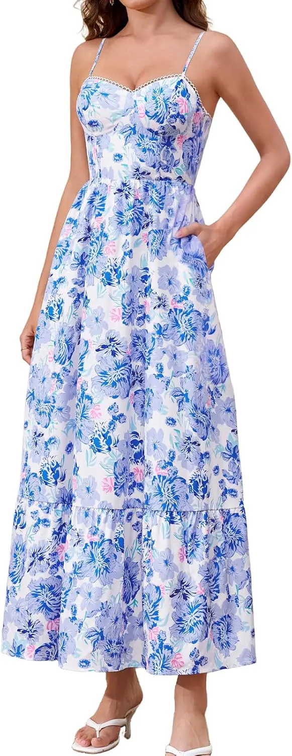 Floral Corset Maxi Dress with Pockets