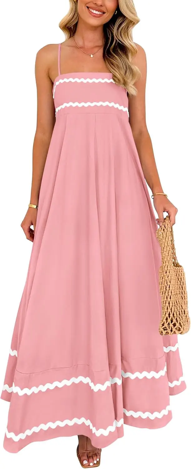 Spaghetti Strap Boho Maxi Dress with Pockets