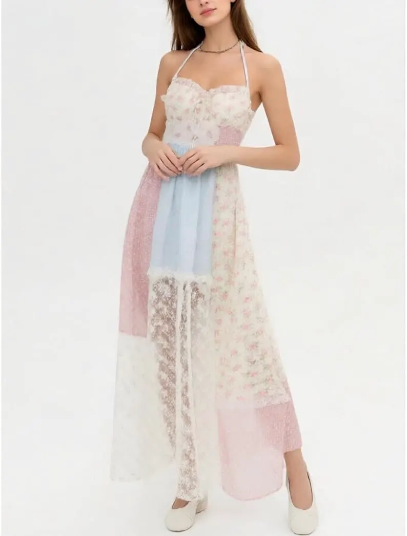 Boho Embroidered Square Neck Backless Maxi Sundress