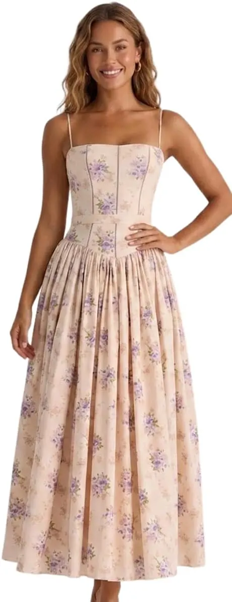 Floral Strapless Backless A-Line Maxi Dress