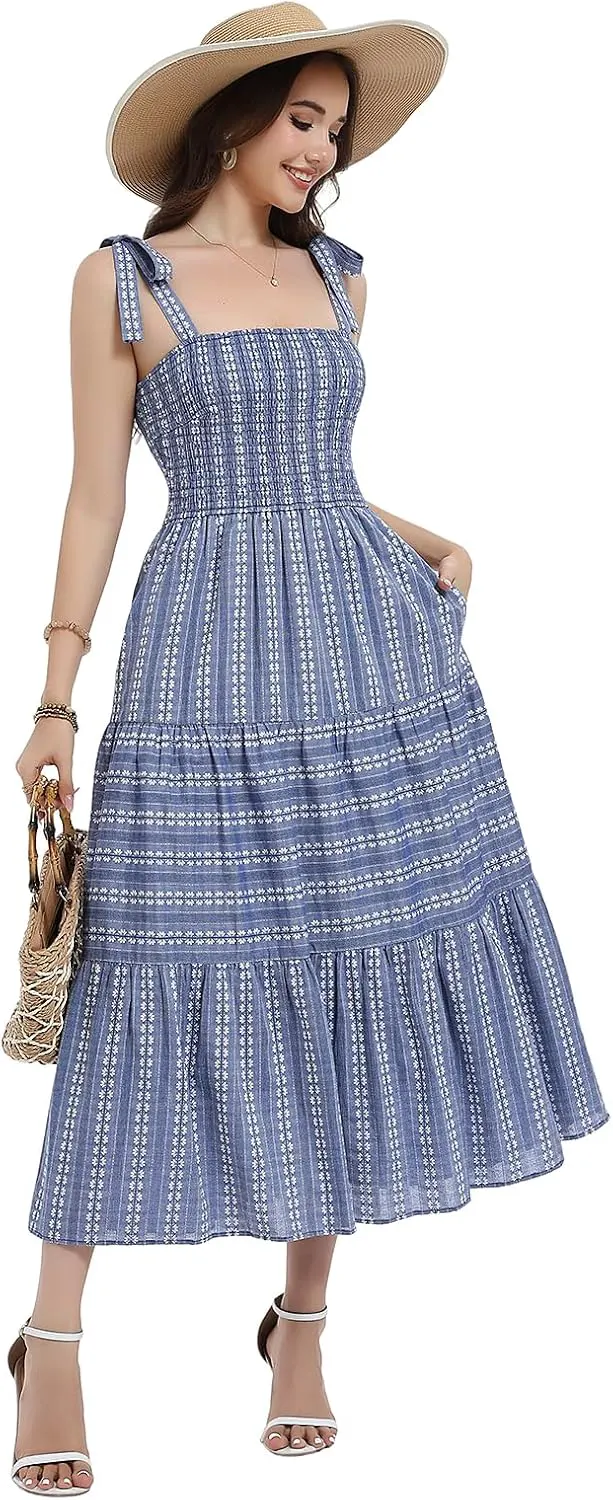 Smocked Tiered Ruffle Maxi Dress with Pockets