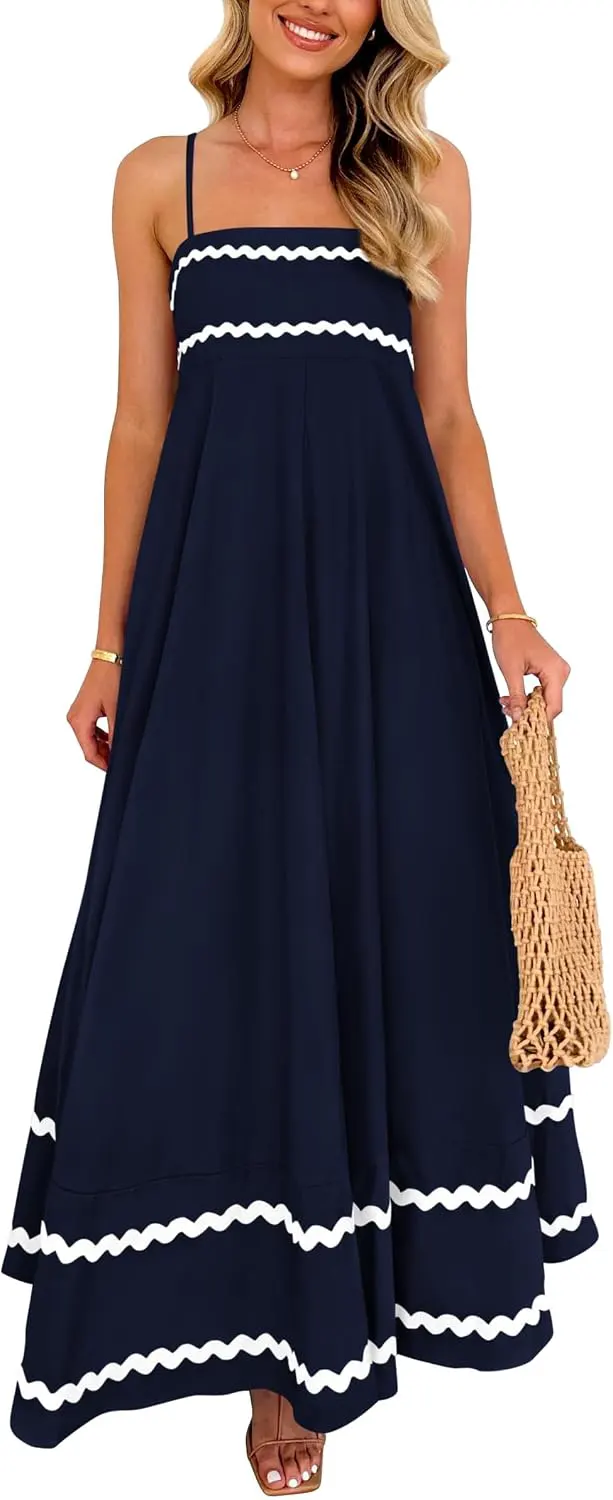 Spaghetti Strap Boho Maxi Dress with Pockets