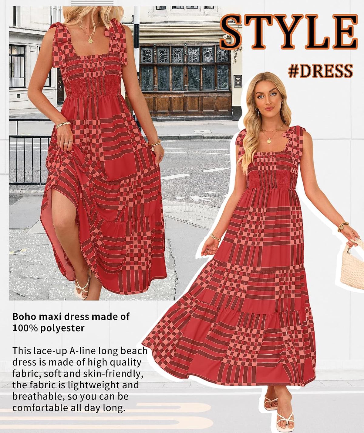 Tie Shoulder Smocked Maxi Dress with Pockets