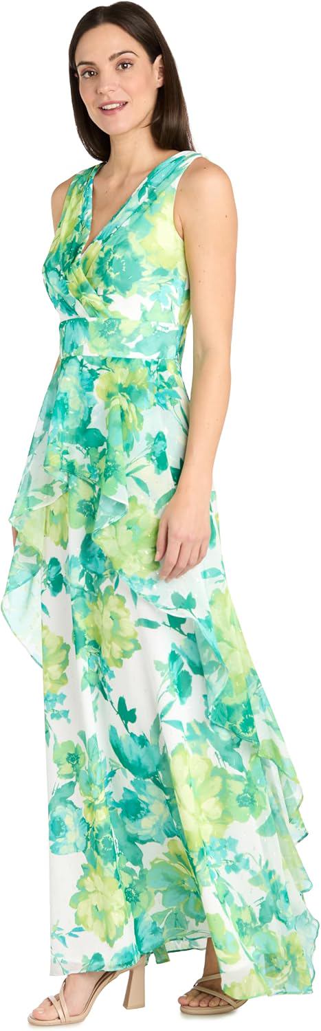 Chiffon Floral Print Maxi Dress with Ruffle Skirt