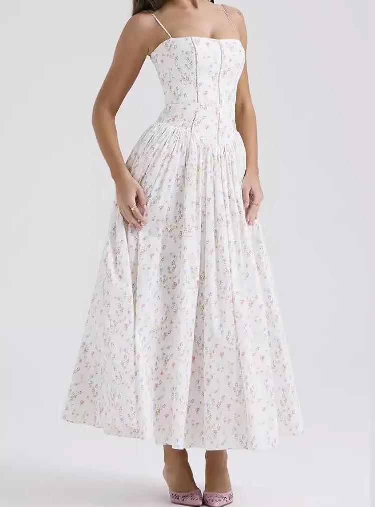 Floral Strapless Backless A-Line Maxi Dress
