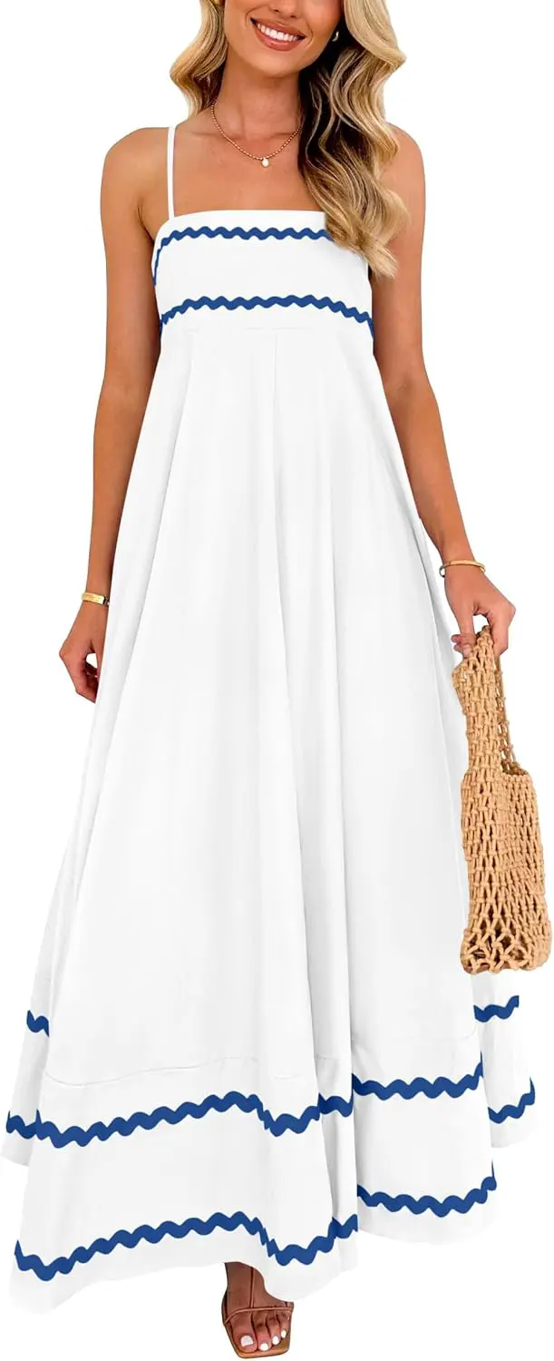 Spaghetti Strap Boho Maxi Dress with Pockets