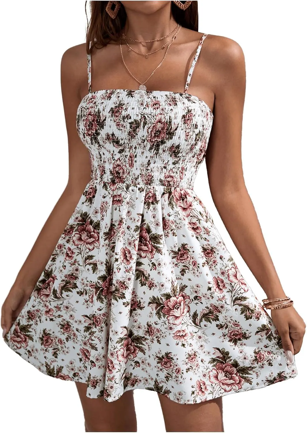Boho Floral Print Ruched Bust Flare Hem Sundress