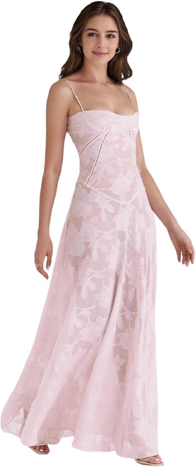 Floral Lace Sweetheart Neck Spaghetti Strap Maxi Dress