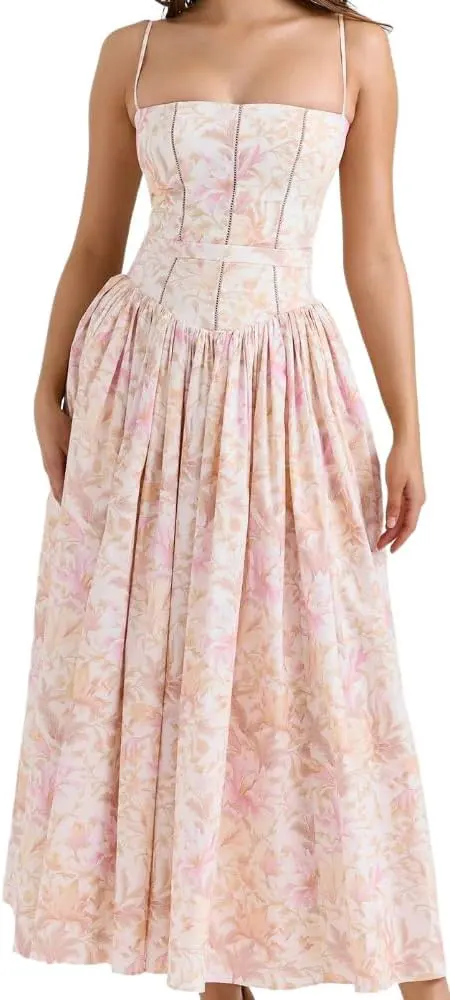 Floral Strapless Backless A-Line Maxi Dress