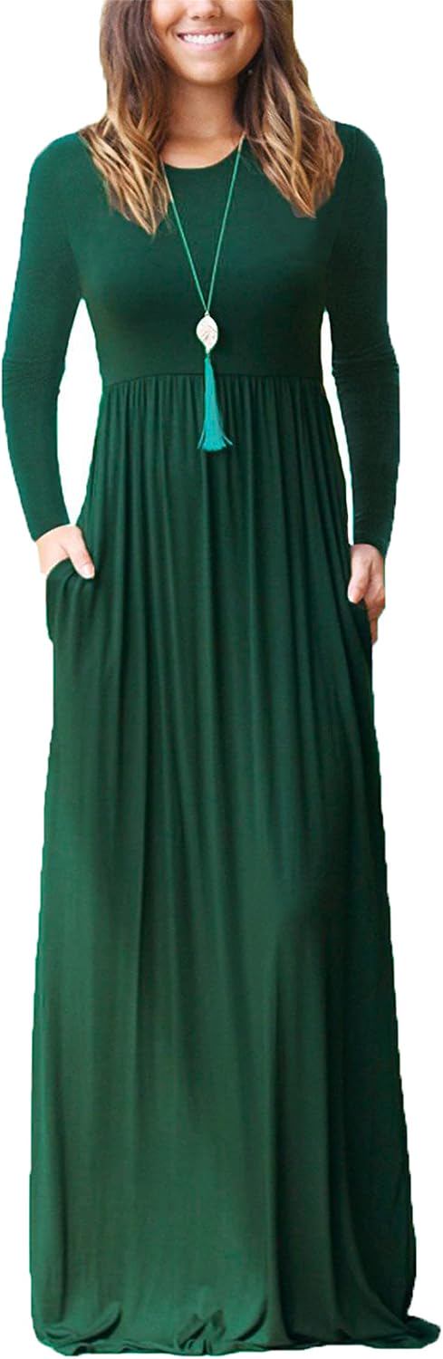 Casual Floral Print Long Sleeve Maxi Dress with Pockets