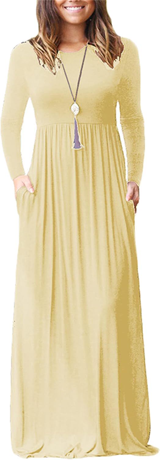 Casual Floral Print Long Sleeve Maxi Dress with Pockets