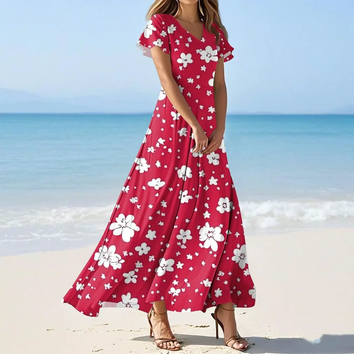 Floral Print Flowy Swing Maxi Dress