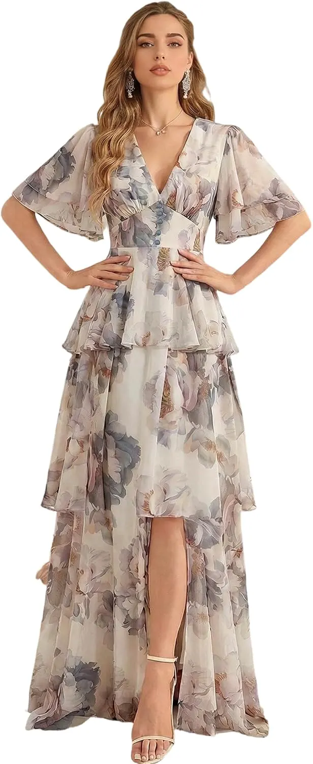 Boho Floral Long Sleeve Tiered Maxi Dress