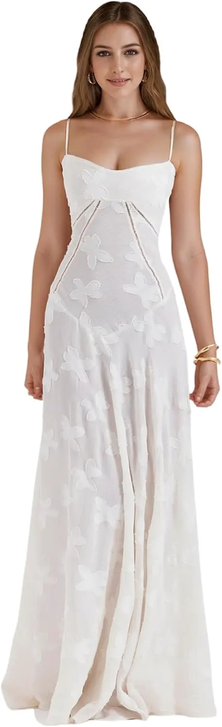 Floral Lace Sweetheart Neck Spaghetti Strap Maxi Dress