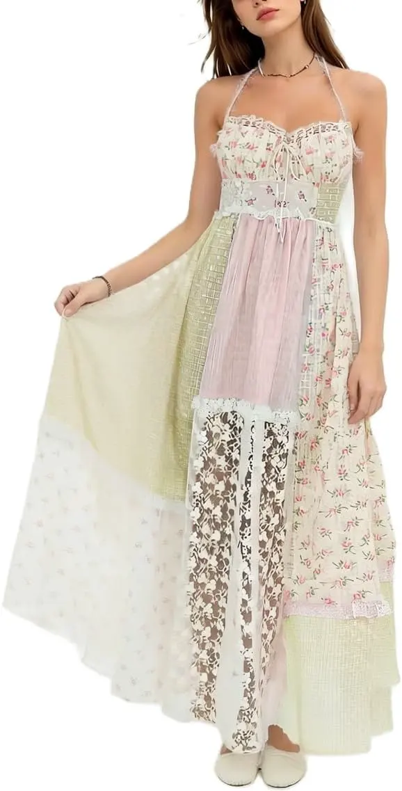 Boho Embroidered Square Neck Backless Maxi Sundress