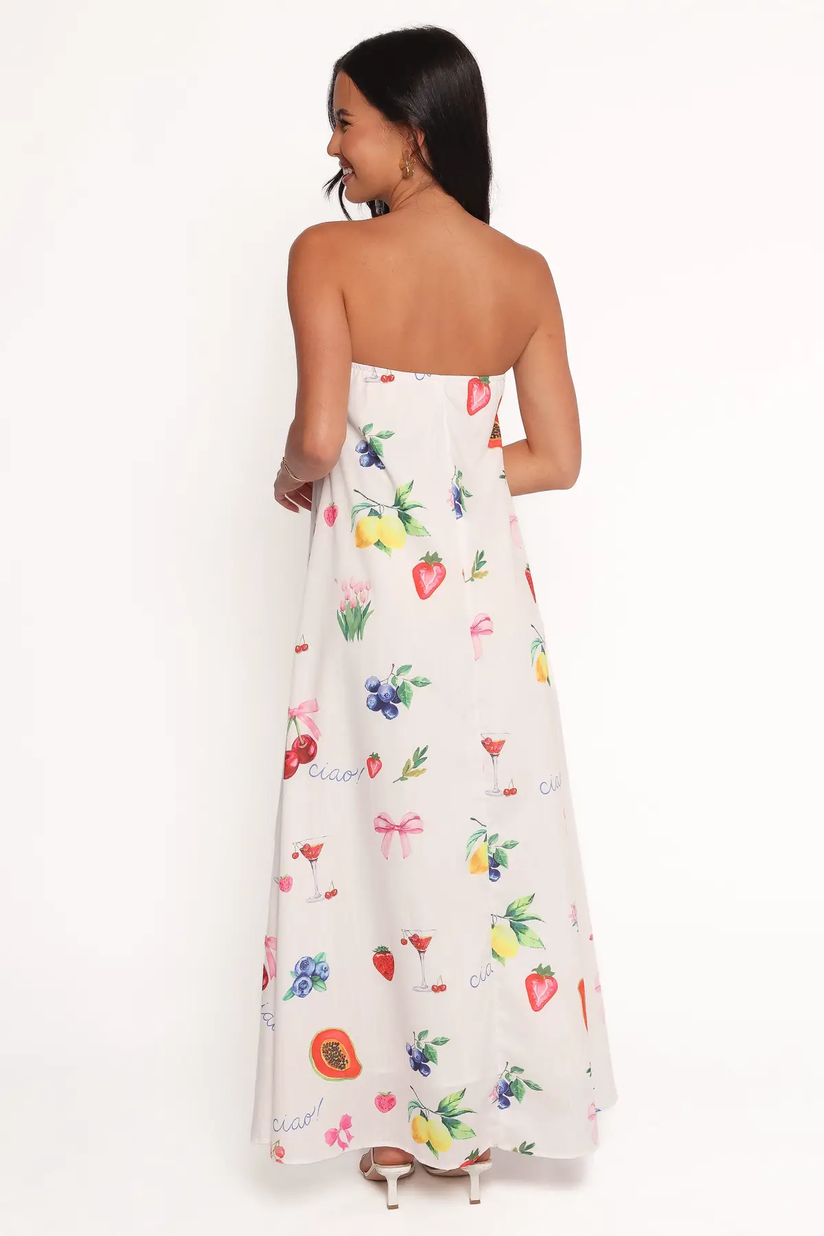 Strapless Bow Print Straight Neck Maxi Dress