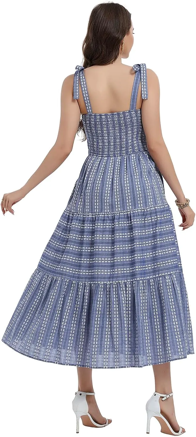 Smocked Tiered Ruffle Maxi Dress with Pockets