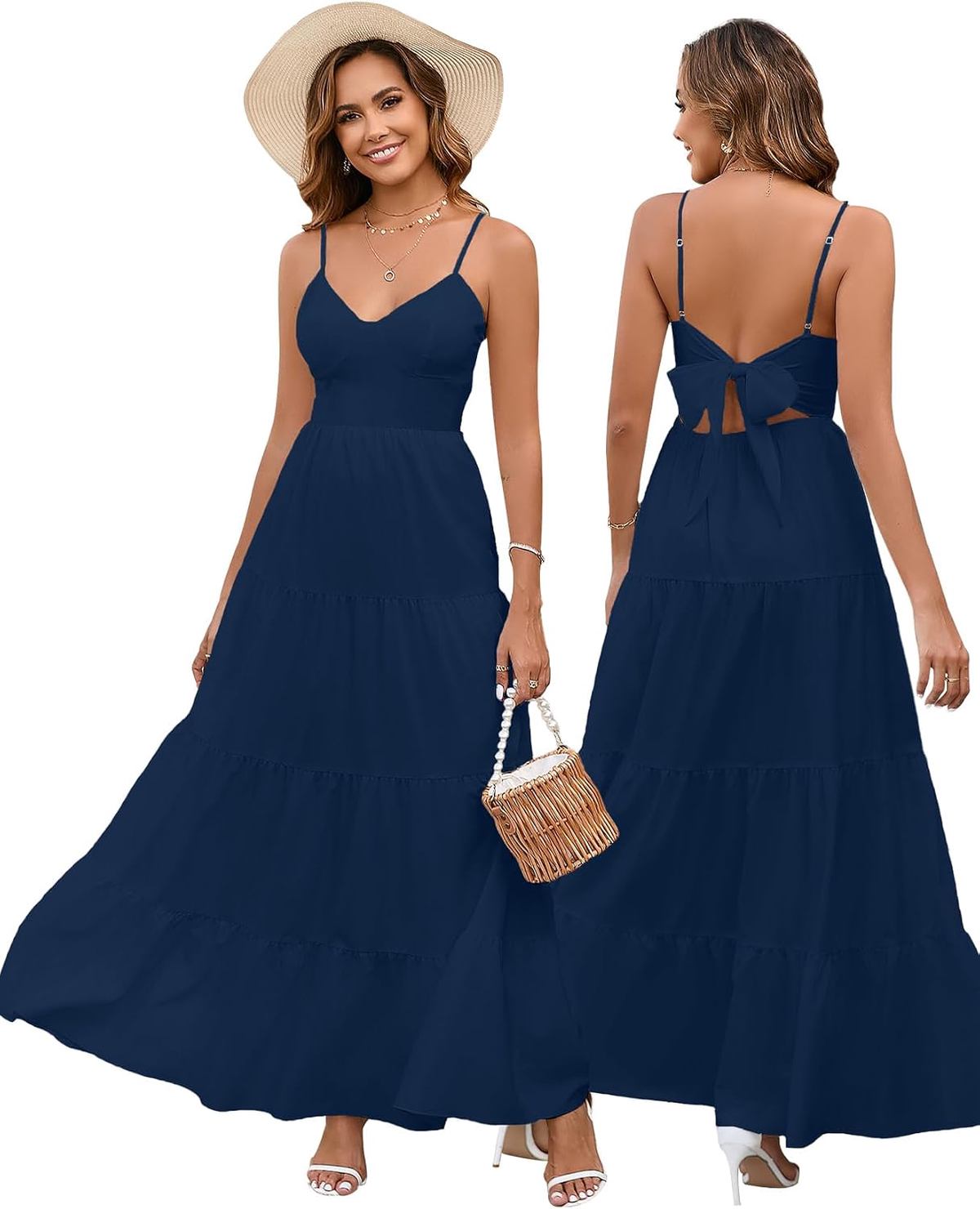 Floral Boho Maxi Sundress with Bow Back
