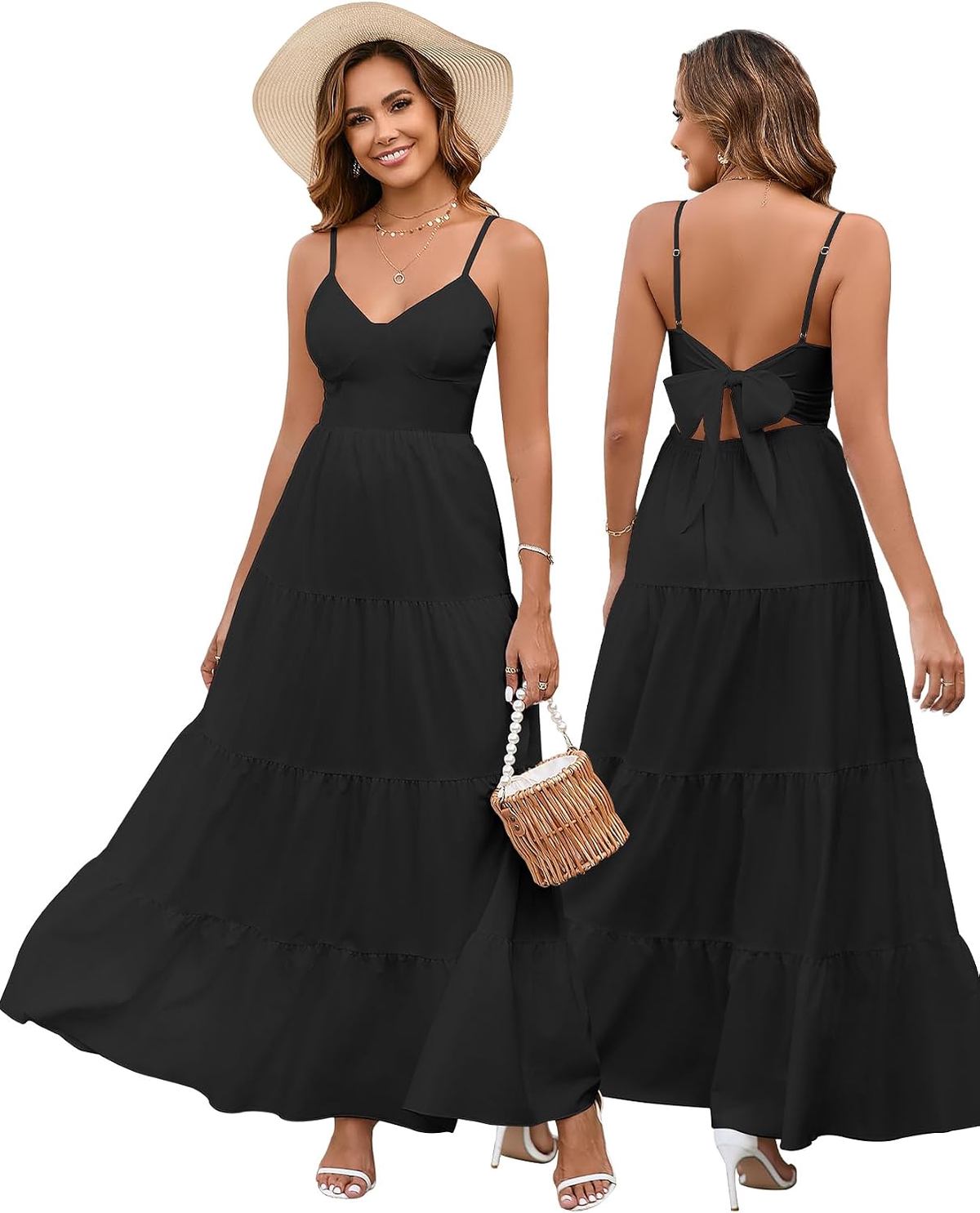 Floral Boho Maxi Sundress with Bow Back