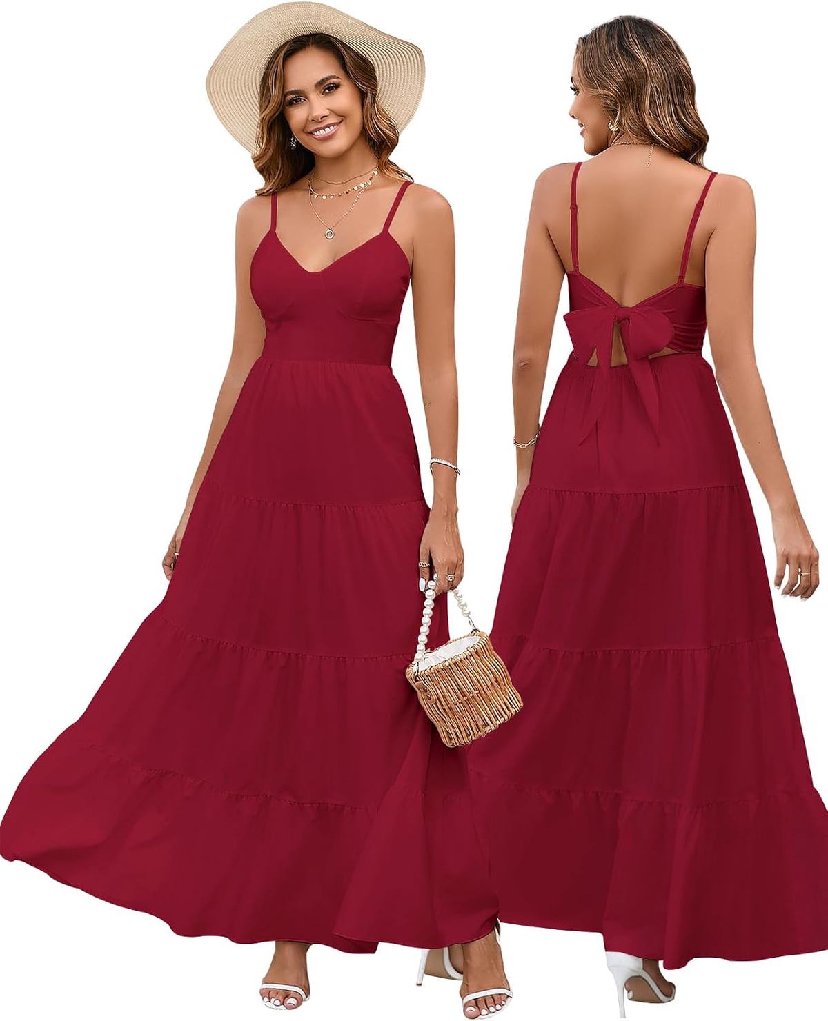 Floral Boho Maxi Sundress with Bow Back