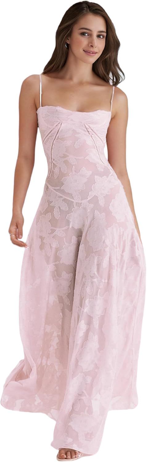 Floral Lace Sweetheart Neck Spaghetti Strap Maxi Dress