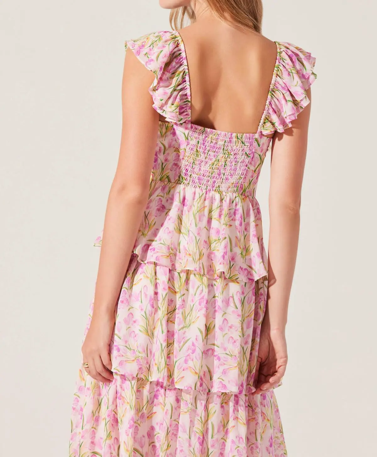 Tie Shoulder Patchwork Tiered Floral Maxi Dress