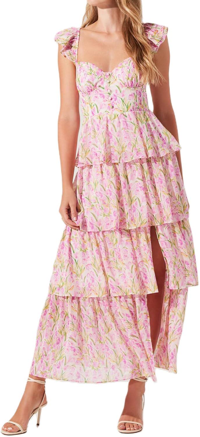 Boho Floral Print Spaghetti Strap Tiered Maxi Dress