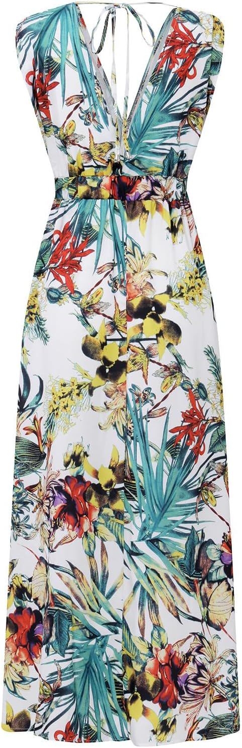 Boho Floral V Neck Wrap Chiffon Maxi Dress