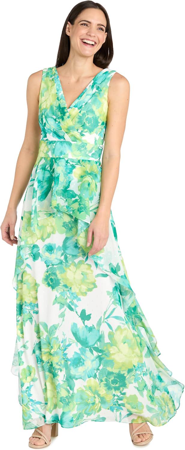 Chiffon Floral Print Maxi Dress with Ruffle Skirt