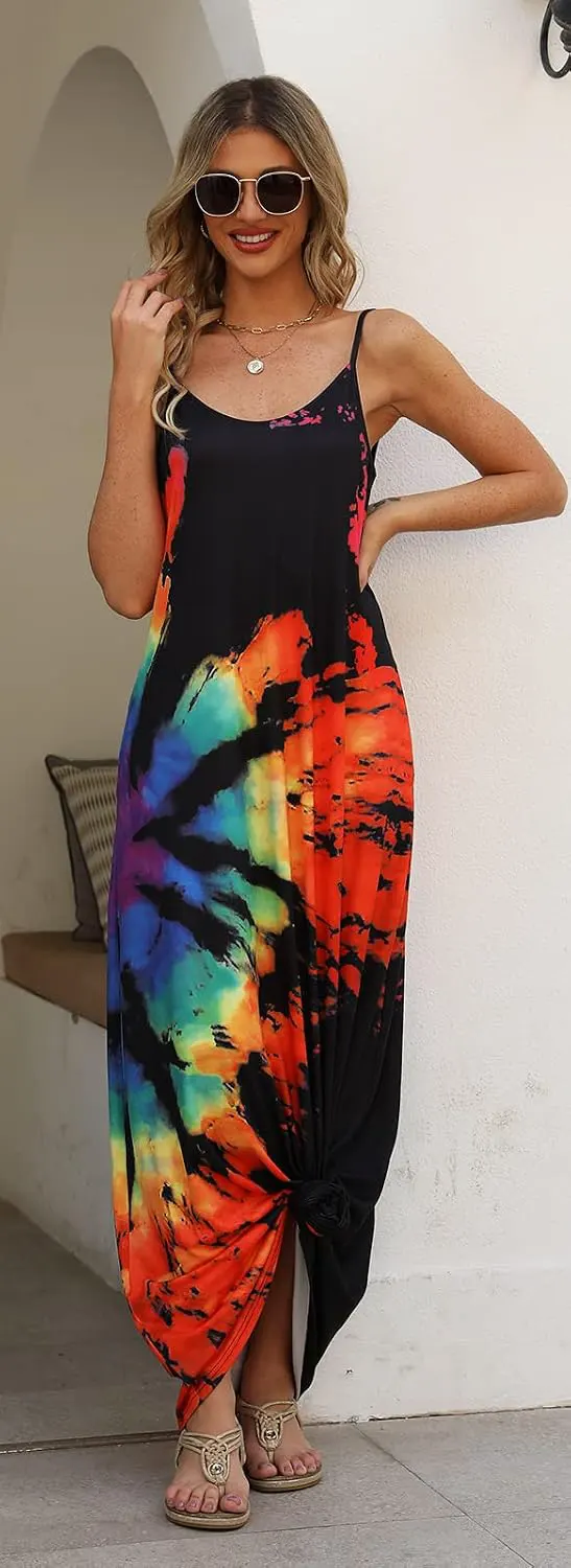 Floral Spaghetti Strap Maxi Dress with Pockets