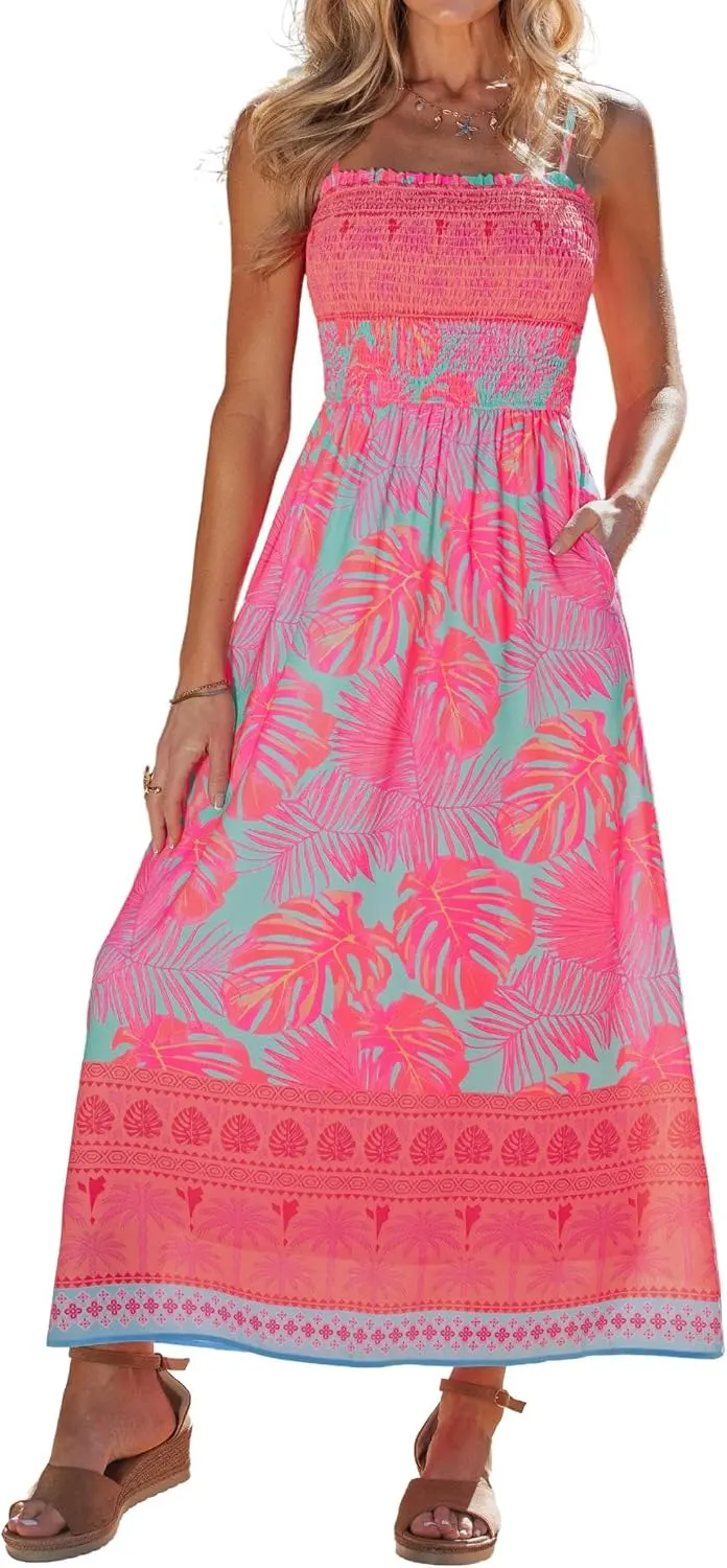 Rayon Spaghetti Strap Smocked Back Maxi Sundress