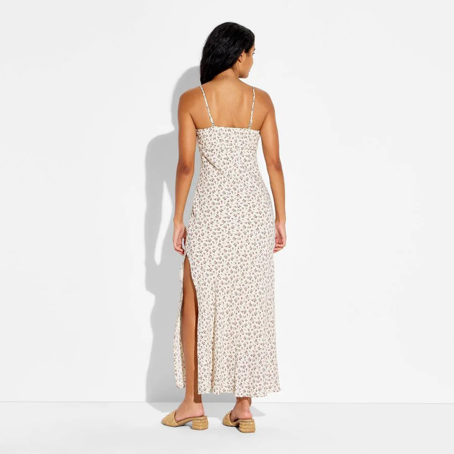 Floral Ruffle Trim Spaghetti Strap Maxi Slip Dress
