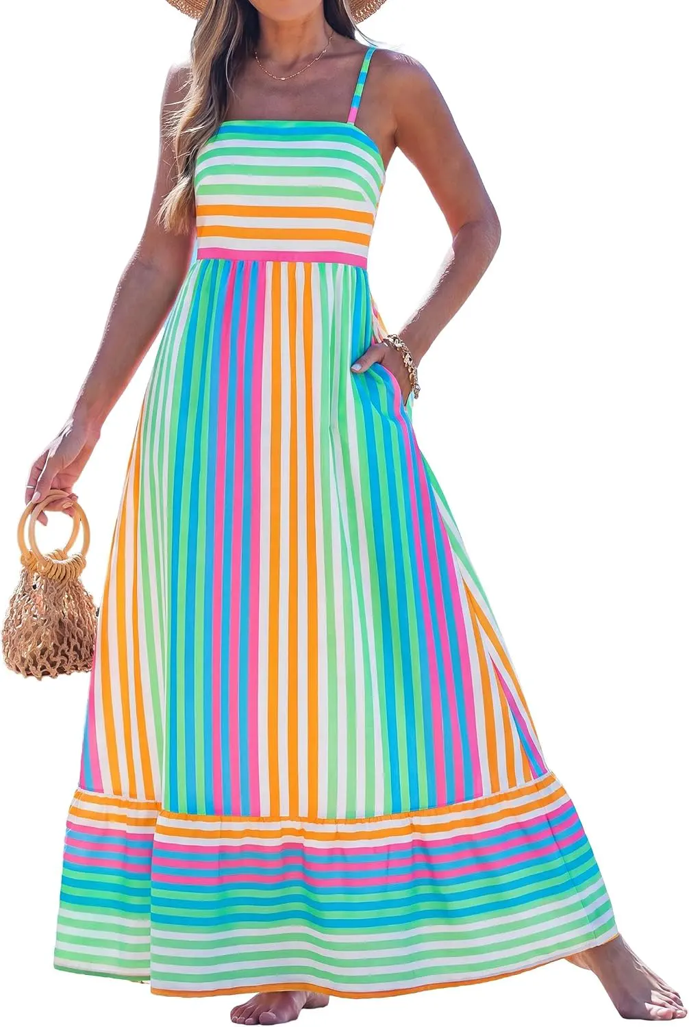 Rayon Spaghetti Strap Smocked Back Maxi Sundress