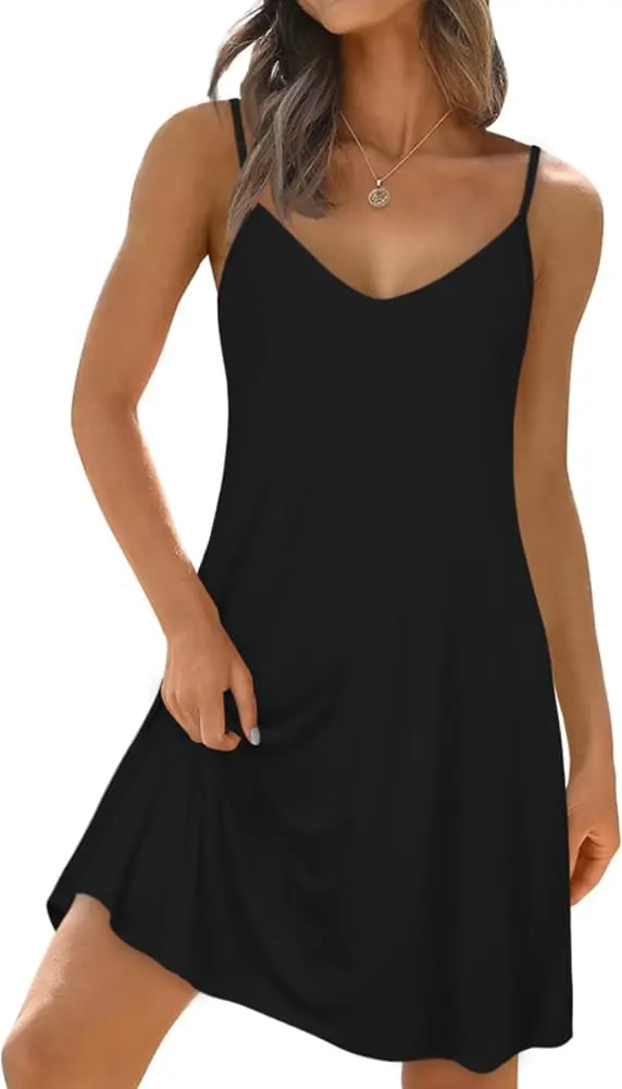 Spaghetti Strap V Neck Sundress with Pockets