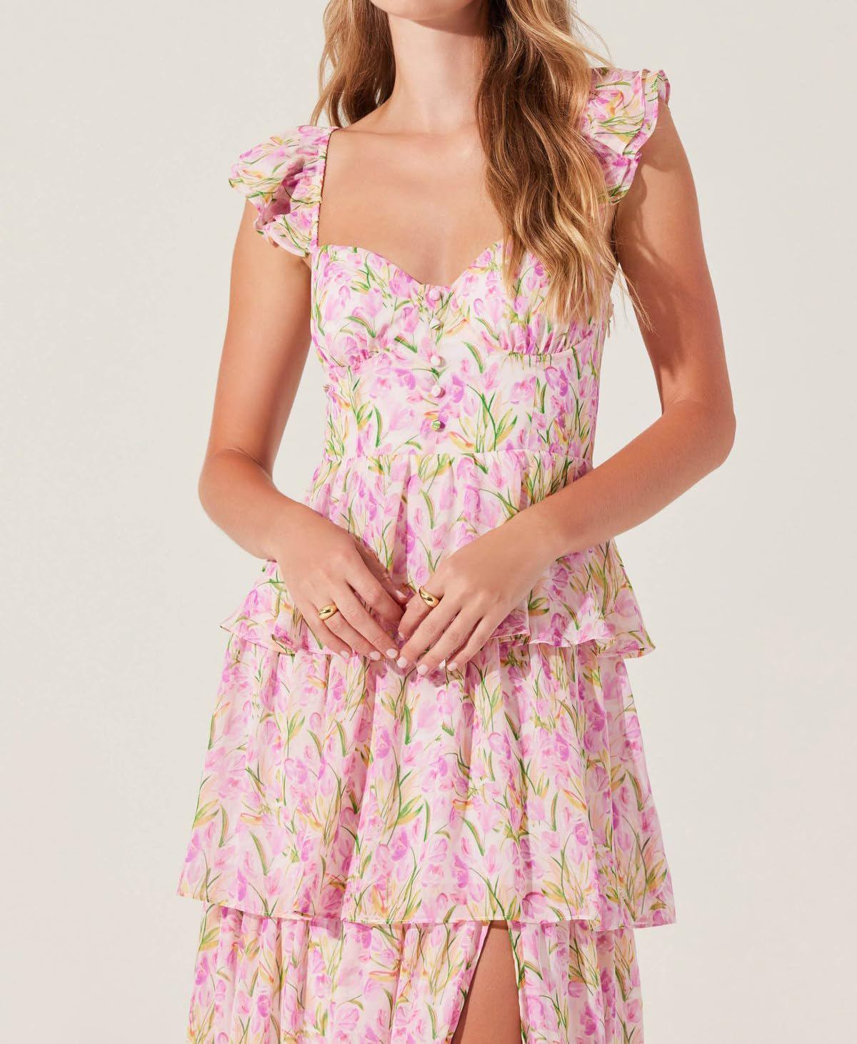 Boho Floral Print Spaghetti Strap Tiered Maxi Dress