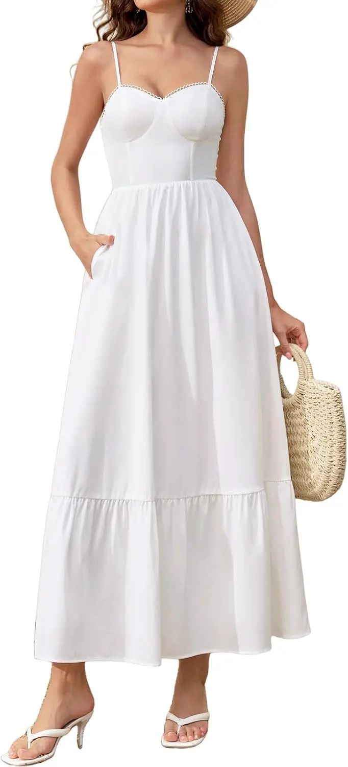 Floral Corset Maxi Dress with Pockets