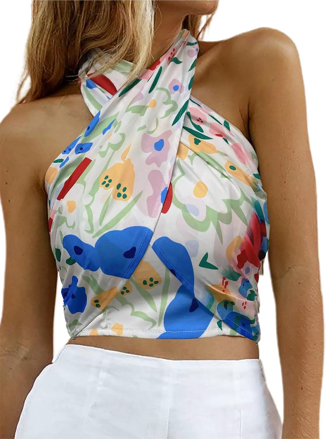 Criss Cross Halter Wrap Front Backless Crop Top