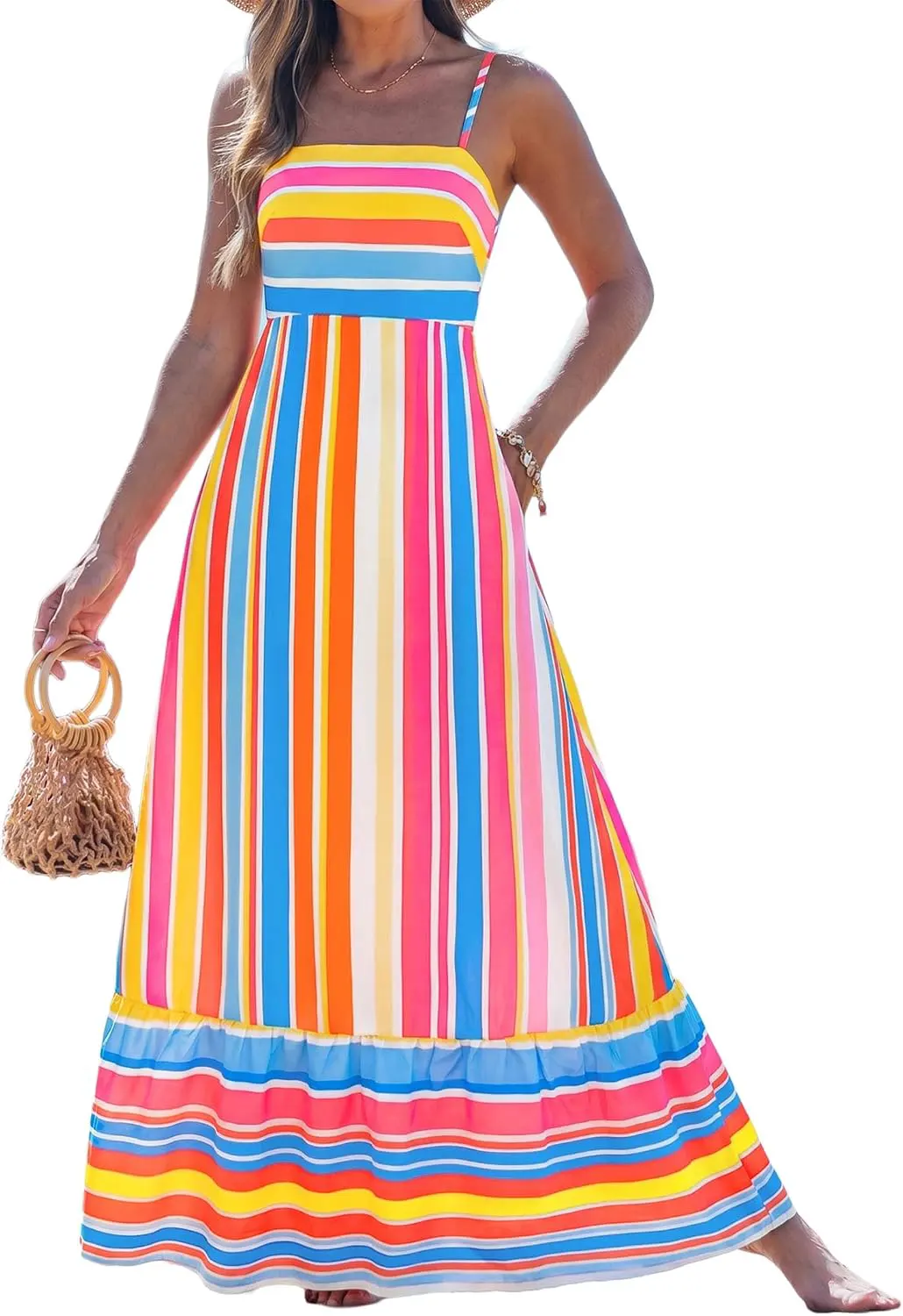 Rayon Spaghetti Strap Smocked Back Maxi Sundress