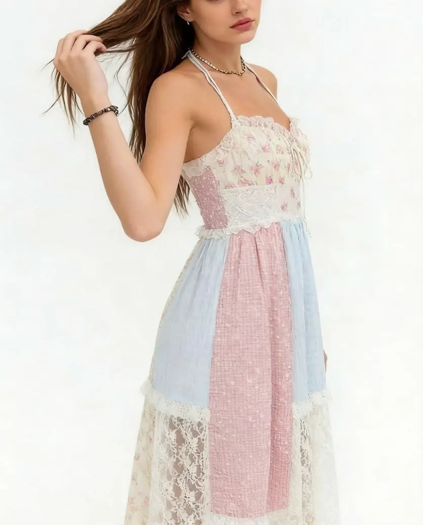 Boho Embroidered Square Neck Backless Maxi Sundress