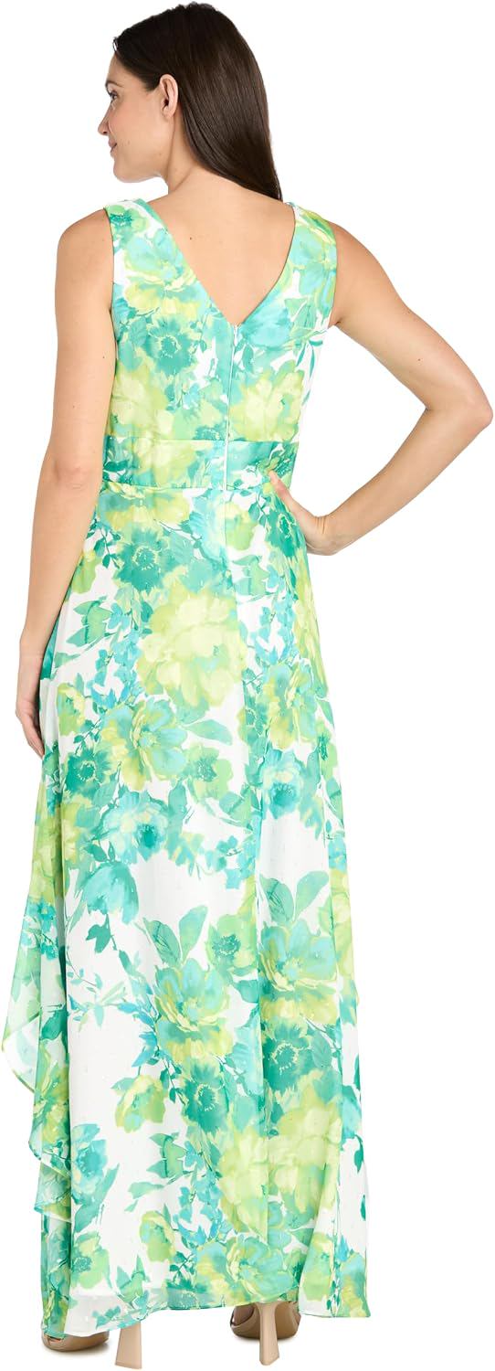 Chiffon Floral Print Maxi Dress with Ruffle Skirt