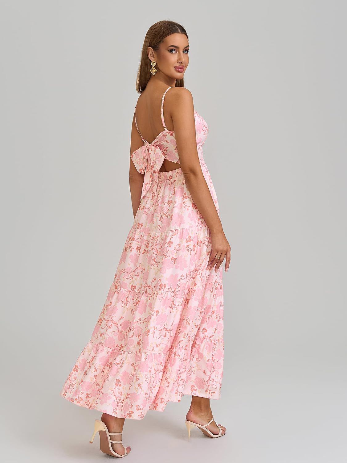 Floral Boho Maxi Sundress with Bow Back