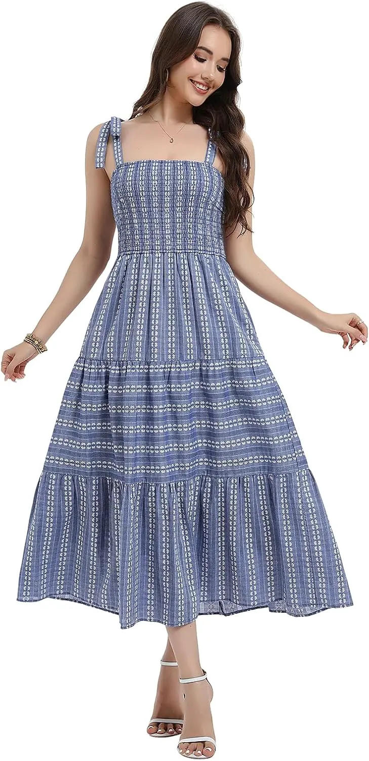 Smocked Tiered Ruffle Maxi Dress with Pockets
