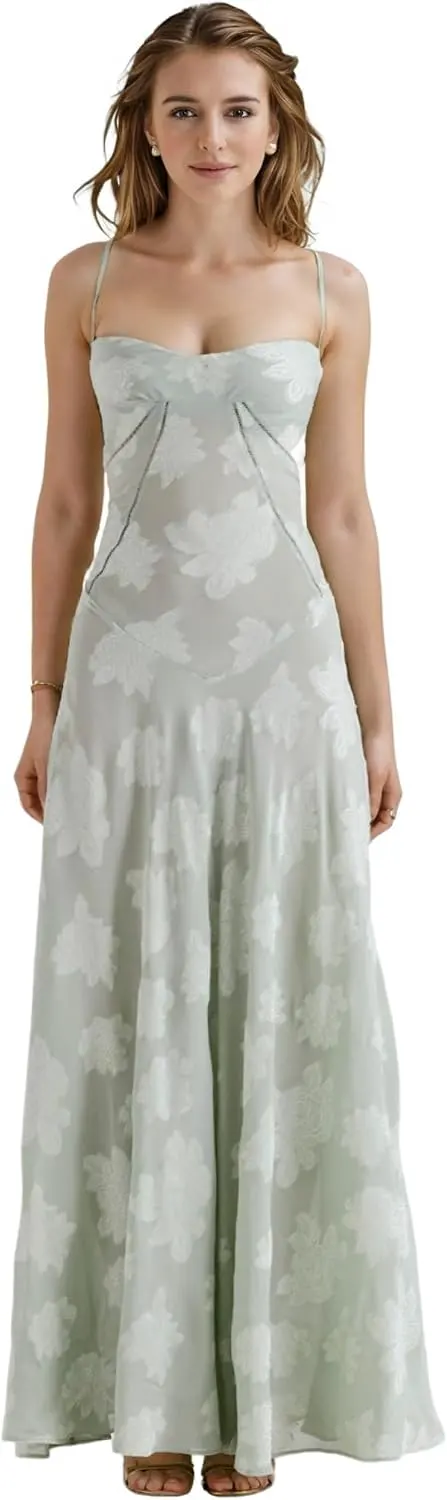 Floral Lace Sweetheart Neck Spaghetti Strap Maxi Dress