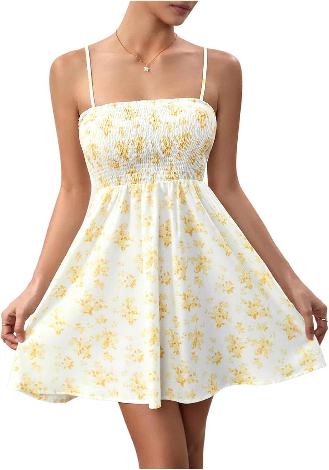 Boho Floral Print Ruched Bust Cami Mini Dress