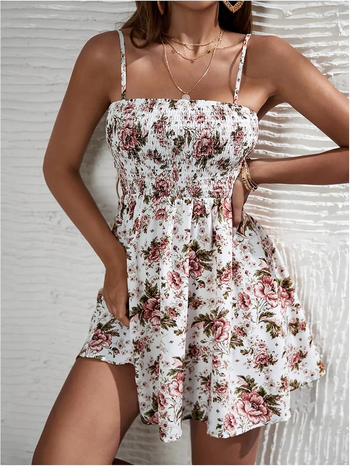 Boho Floral Print Ruched Bust Flare Hem Sundress