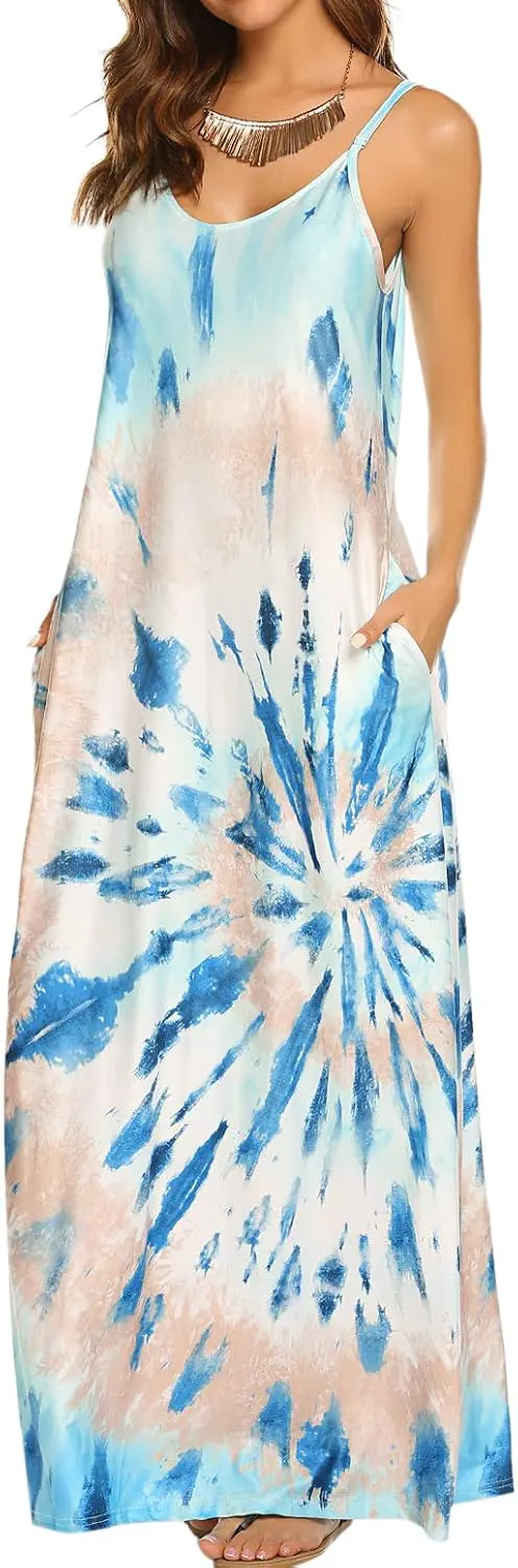 Floral Spaghetti Strap Maxi Dress with Pockets