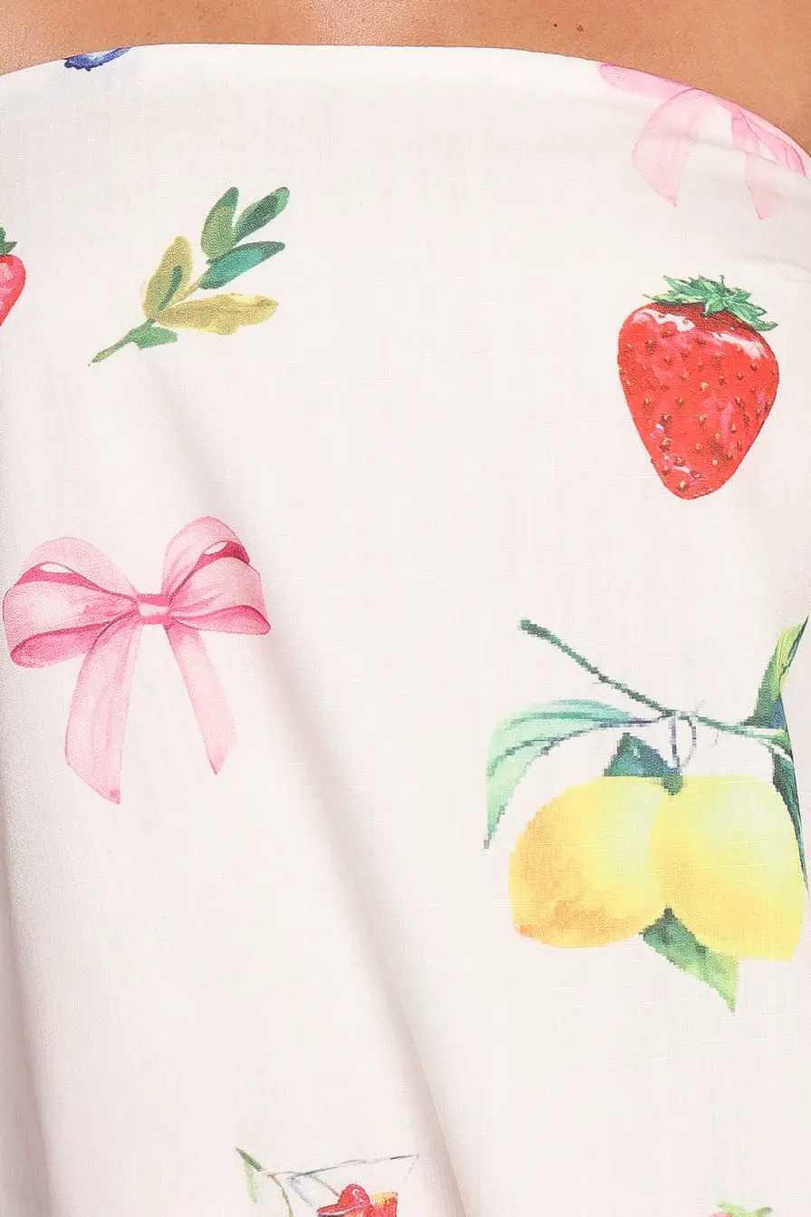 Strapless Bow Print Straight Neck Maxi Dress